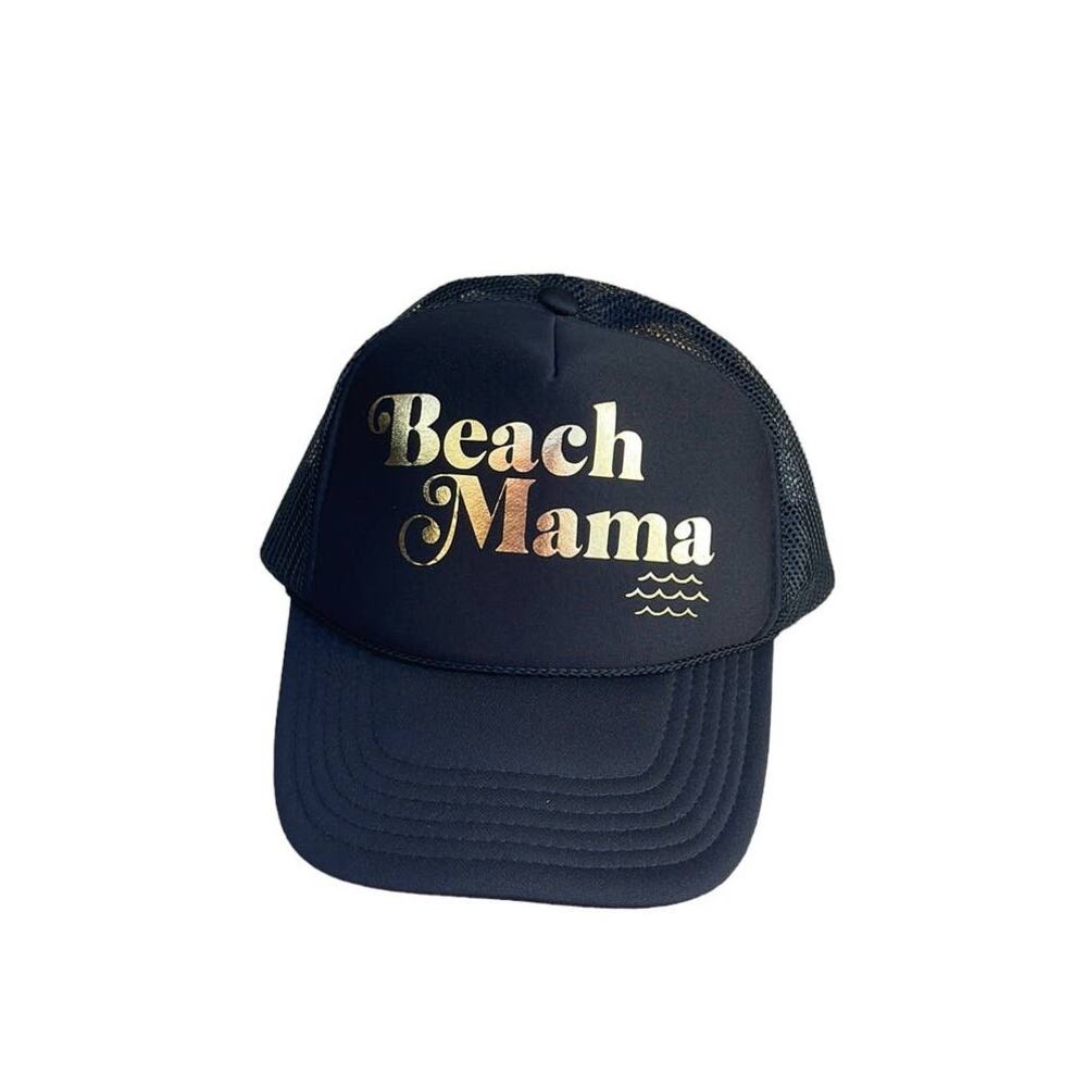 Beach Mama black & gold SnapBack truckers hat NWOT